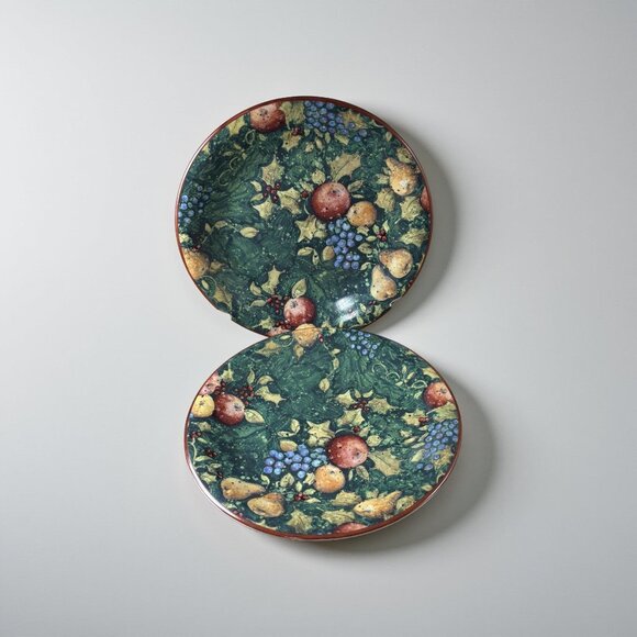 Pair (2) Certified International Susan Winget Holiday Evergreen Fruit & Holly Pl - Picture 2 of 9